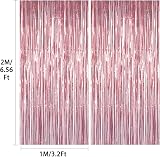 ILLUVA 2 Pack Metallic Tinsel Foil Curtain Backdrop 3.2ft x 6.56ft Pink Party view 2