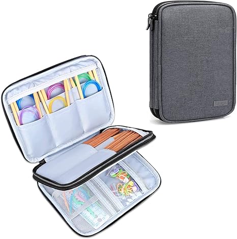 Amazon Luxja 編み針収納ケース トラベルポーチ 輪針 棒針 cm以下 編み物道具 対応 バッグのみの商品です グレー 裁縫箱 収納 通販