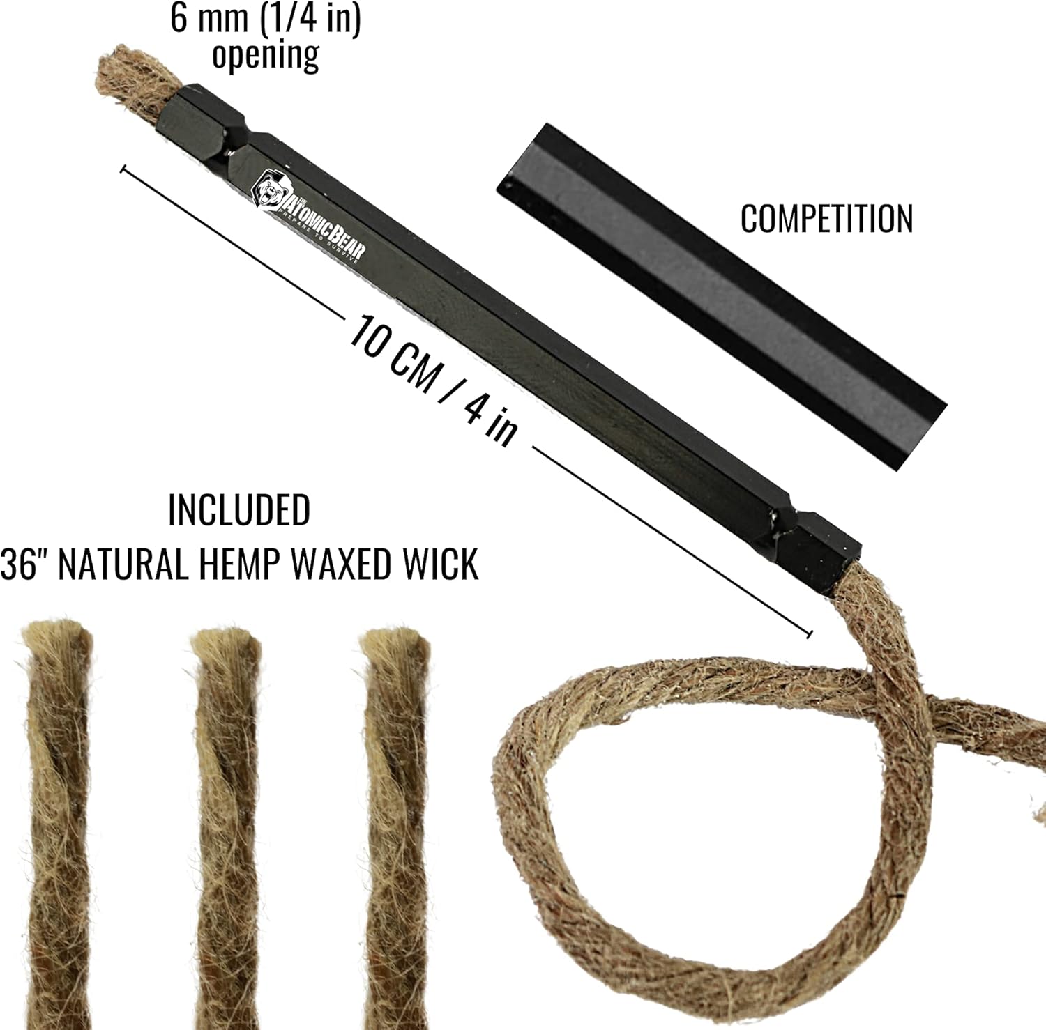 The Atomic Bear Firewand Starter Survival Tool - Hemp Wick - Start a Campfire - Hiking Gear Camping Gear Fire Starter Kit - Works with Flint or Survival Lighter - 36" Waxed Wick Tinder Included: Sports & Outdoors