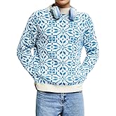 ChiaoLezhee Men's Nordic Snowflake Chunky Sweater, Mock Neck Knit Pullover for Winter & Holiday Season