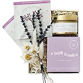 Unboxme Gifts Mini Lavender Spa Gift Set - Relaxation Gift Basket for Women - Self Care Package with Lavender Candle, Bath Bomb, Soap, Greeting Card & More
