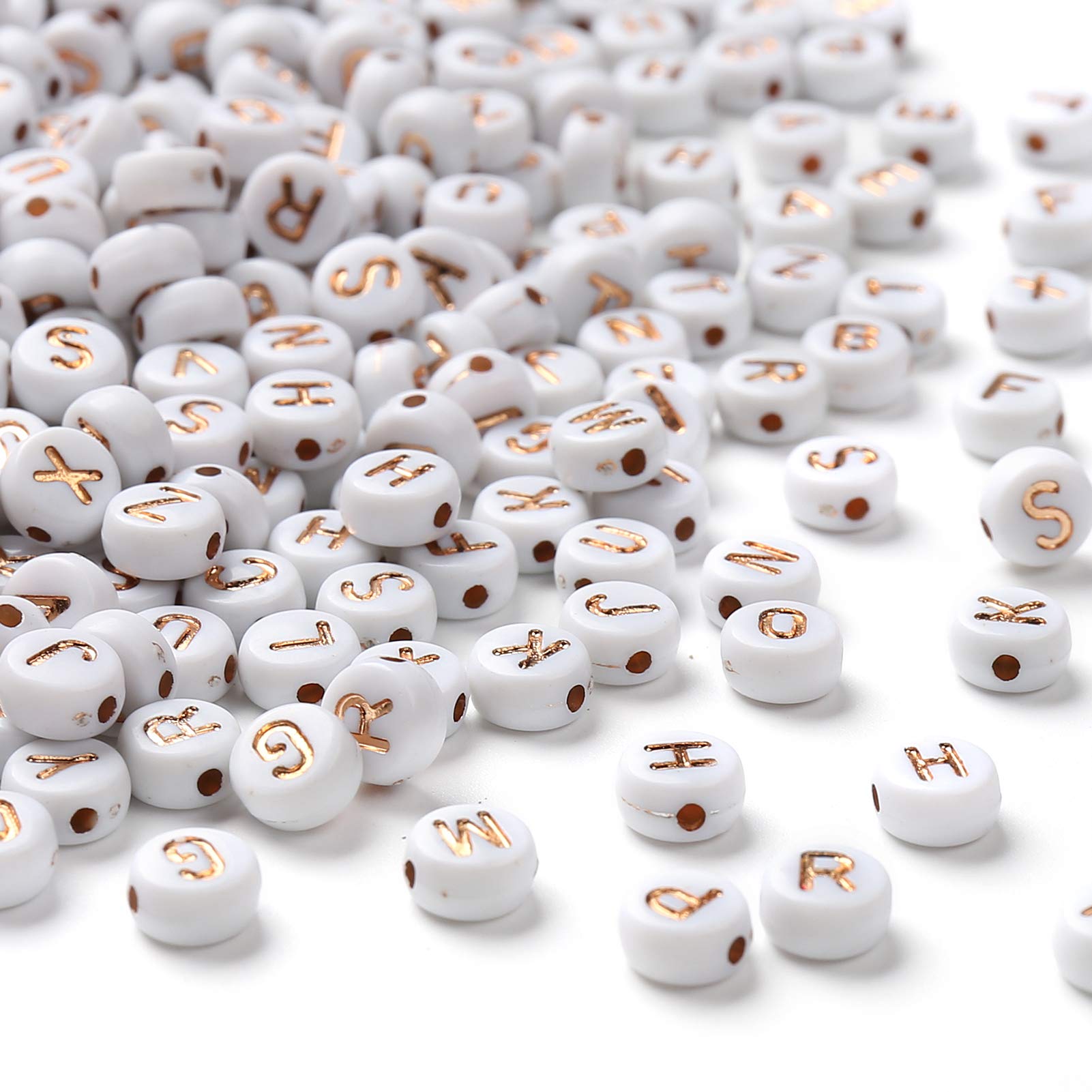 HERZWILD 1000 Piece Letter Beads - Pink Gold Round Craft Beads for Jewellery Crafts