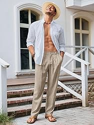 Runcati Mens Casual Pants Elastic Waist Lightweight