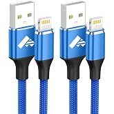 Aioneus iPhone Charger 3ft 2Pack MFi Certified Lightning Cable Nylon Braided Fast Charging Cord for iPhone 14 13 12 11 Pro Max XR XS X 8 7Plus 6 6s SE iPad -Blue