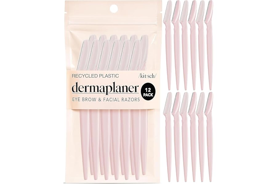 Kitsch Dermaplane Razor for Women Face – Face Razors for Women & Men, Eyebrow Trimmer & Face Shaver – Exfoliating Facial Razor & Skin Care Tool for Smoother Skin - Blush, 12 pcs