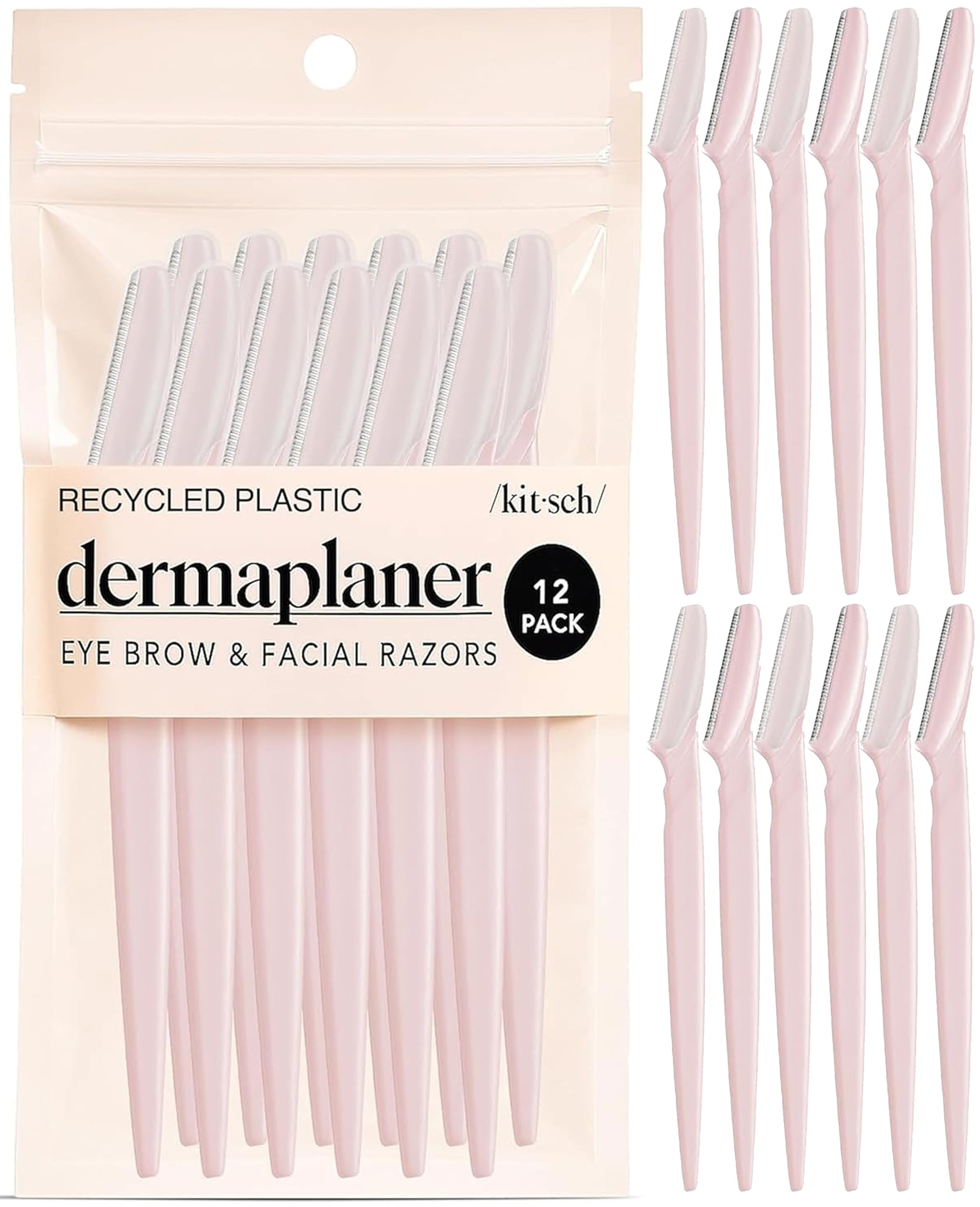 Kitsch Dermaplaning Blades For Face - Face Razors for Women and Men | Eyebrow Razor & Facial Hair Remover | Exfoliates Facial Skin, Eyebrow Shaper | Dermaplaning Tool, 12pc (Blush)