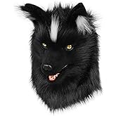 COSYEARS Animal Wolf Mask Cosplay Costume Accessories Furry Faux Fur Dog Fox Full Head Therian Masks Anime Dress up Party