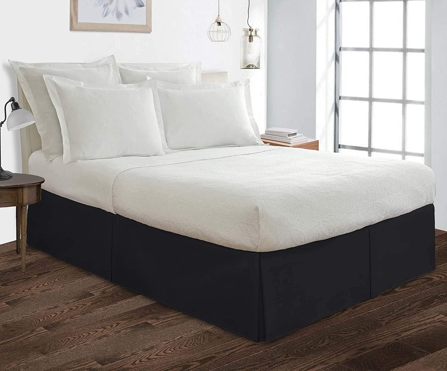 Photo 1 of Bed Skirt King Size Pleated Style by Comfort Beddings 100% Cotton Blend Fabric, Premium Tailored Fit 1pc Bedskirt King Size 16" Drop Length Black Solid