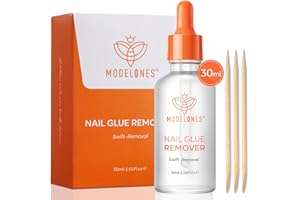 modelones 30ml Nail Glue Remover for Press On Nails, Upgrade Clear Stick On Nails Remover for Acrylic Tips, Nail Polish Remover with Wood Stick