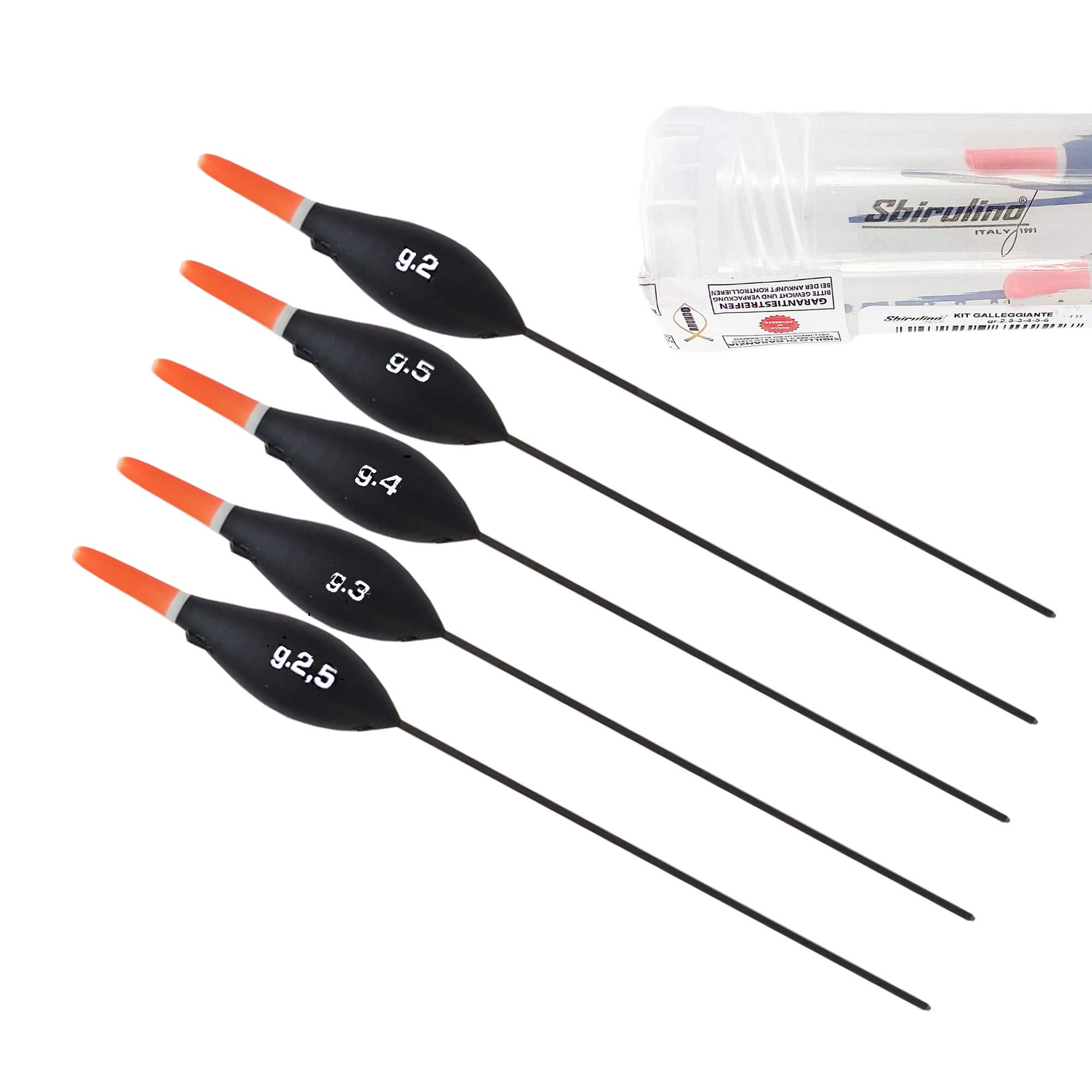 Sbirulino 5 Pieces Fishing Float Set, Trout, Ideal for Trout Fishing, Lake, Pond, Tremarella, Includes Floats 2.5-3-4-5-6g & Stand, Made in Italy, Red Top for Visibility