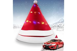Angooni Universal Christmas Car Hat with Lights - 35" D x 33" H Festive Santa Roof Topper with Suction Cups, Zip Ties & Ribbons for Easy Secure Installation, Suitable for Jeeps, Trucks, Golf Carts
