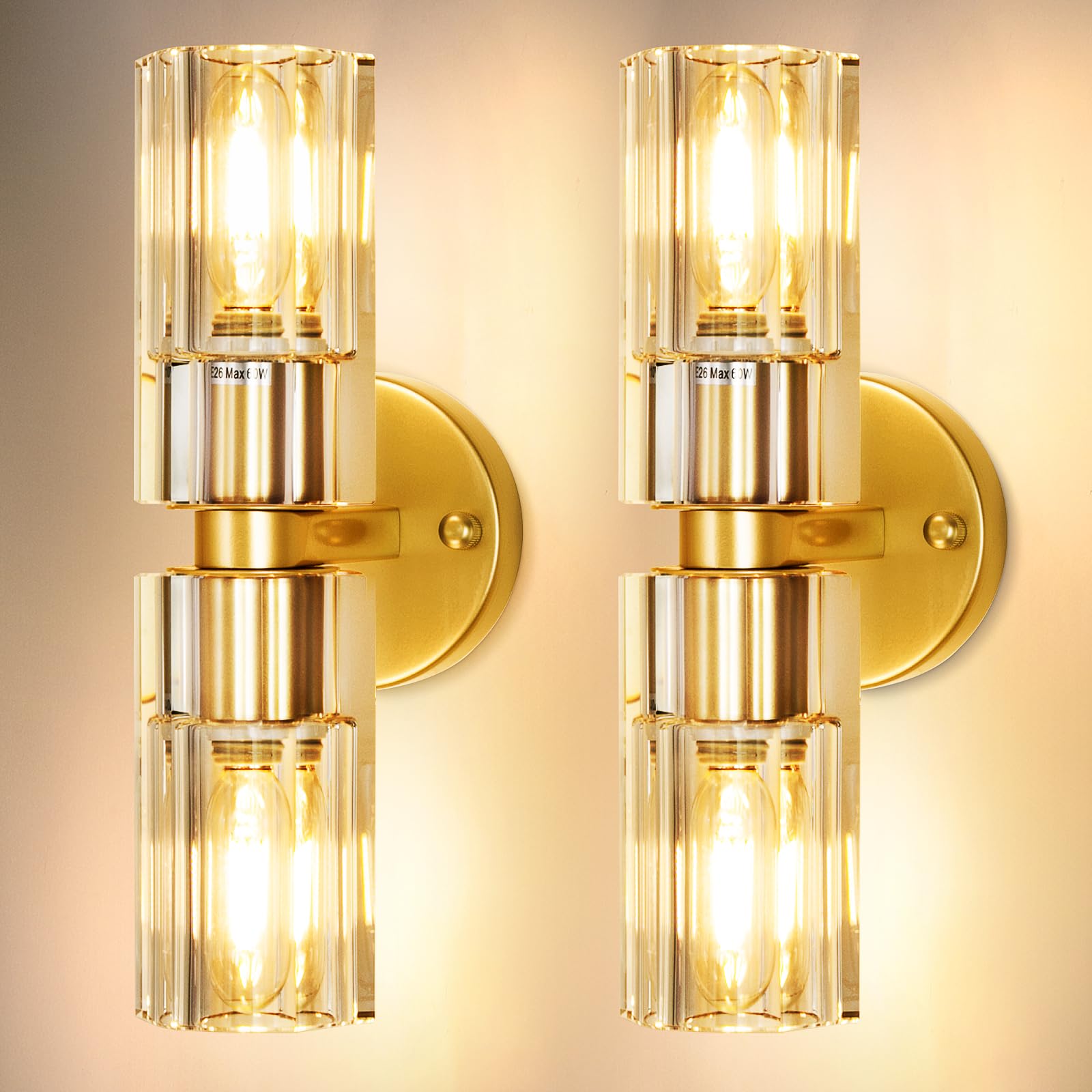 Photo 1 of vookea Crystal Wall Sconces Set of Two, 13'' Modern Brass Sconces Lighting with K9 Crystal Lampshade, Indoor Large Brass Wall Light Fixtures for Living Room Bathroom Hallway Stairs Bedroom