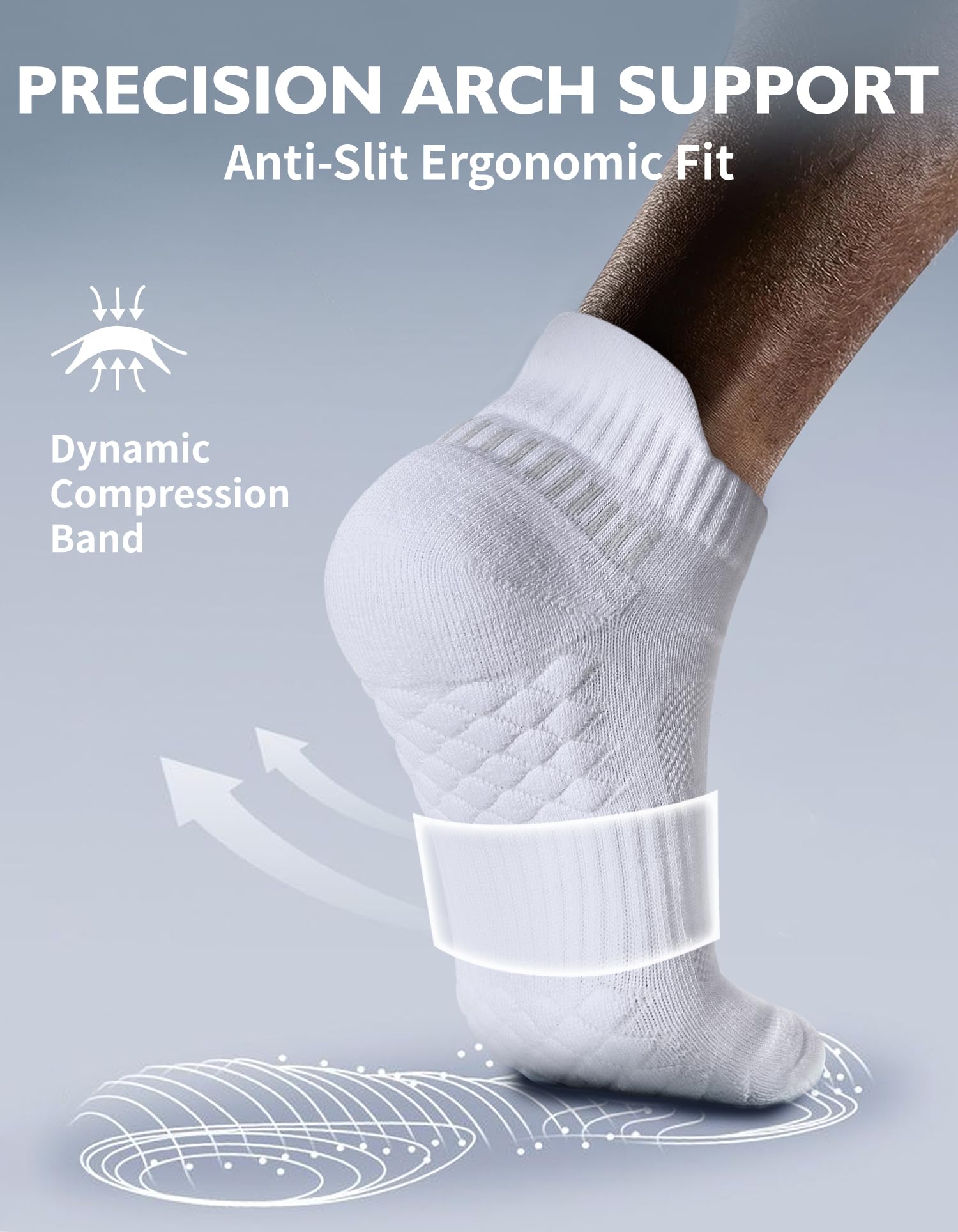 CLOSEMATE 6 Paar Sneaker Socken Herren Kurze Socken 43-46 Gepolsterte Laufsocken Moisture-Wicking Ankle Socks for Running 6 Weiß 4