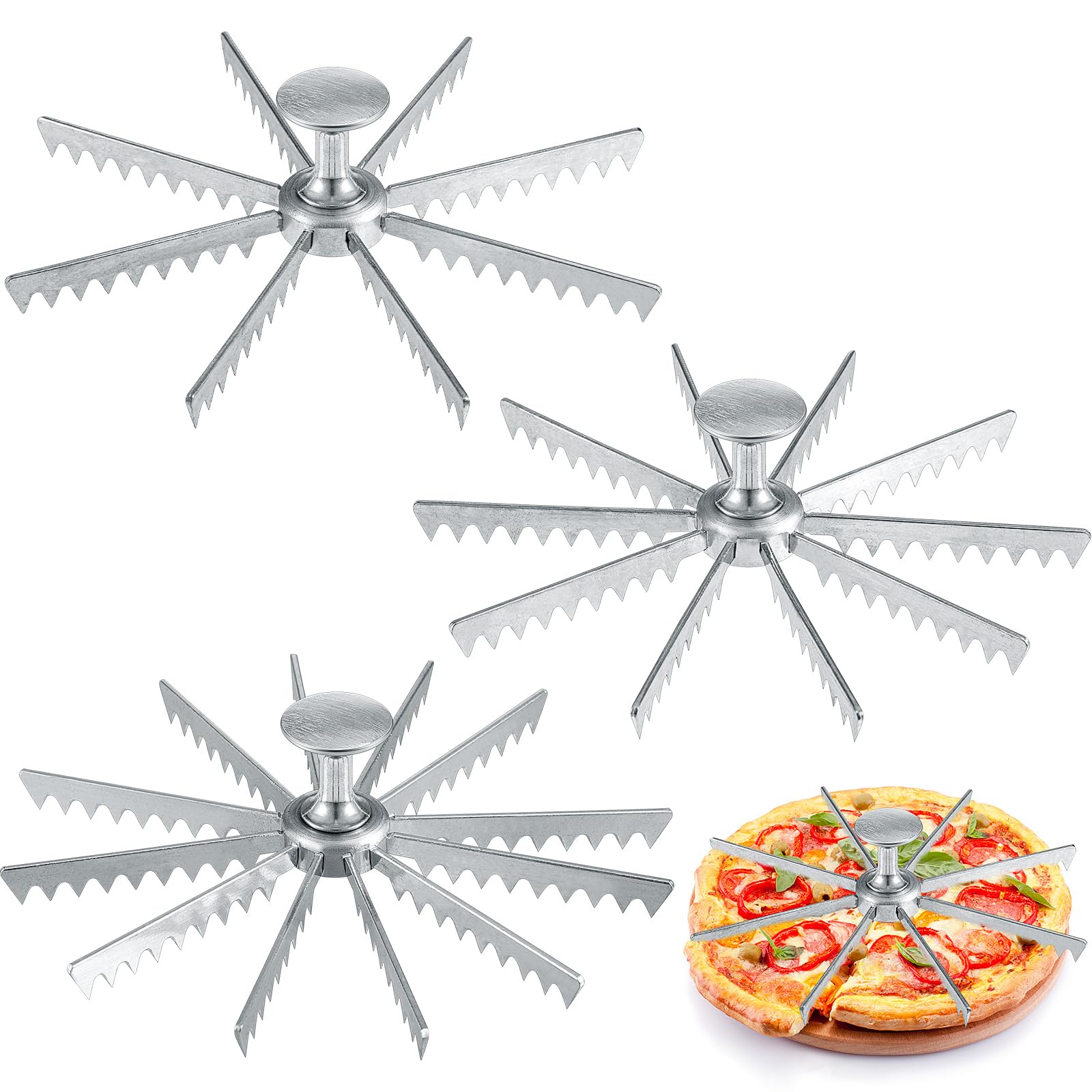 Photo 1 of Hushee 3 Pcs Pie and Cake Marker Aluminum Alloy Guideline and Portion Divider Cake Cutter 8, 10, 12 cut Silver Pie Slice Cutter Baking Tools Kitchen Accessories Cook Supplies for Cheesecake Pizza