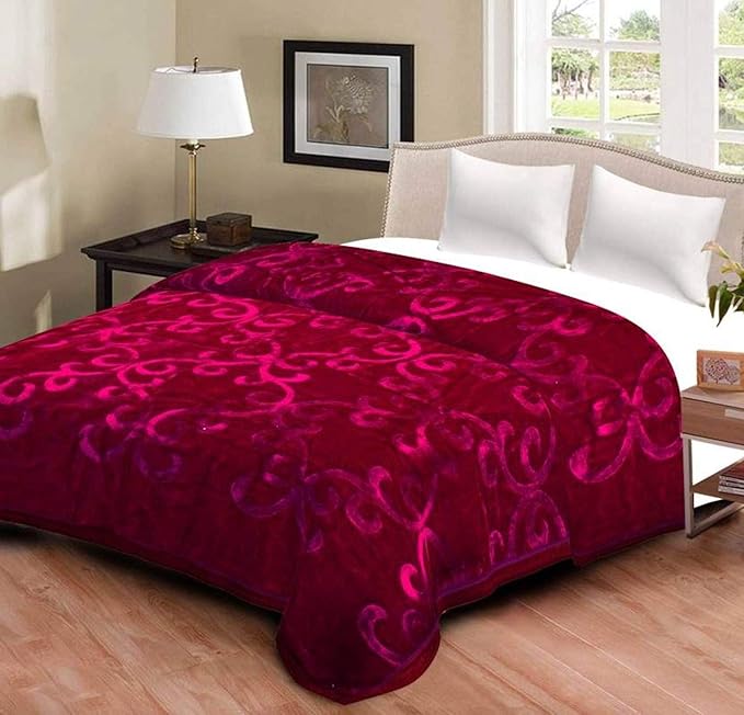 Buy GKM Solid Colour Ultra Soft Floral Double Bed Heavy Mink Embossed