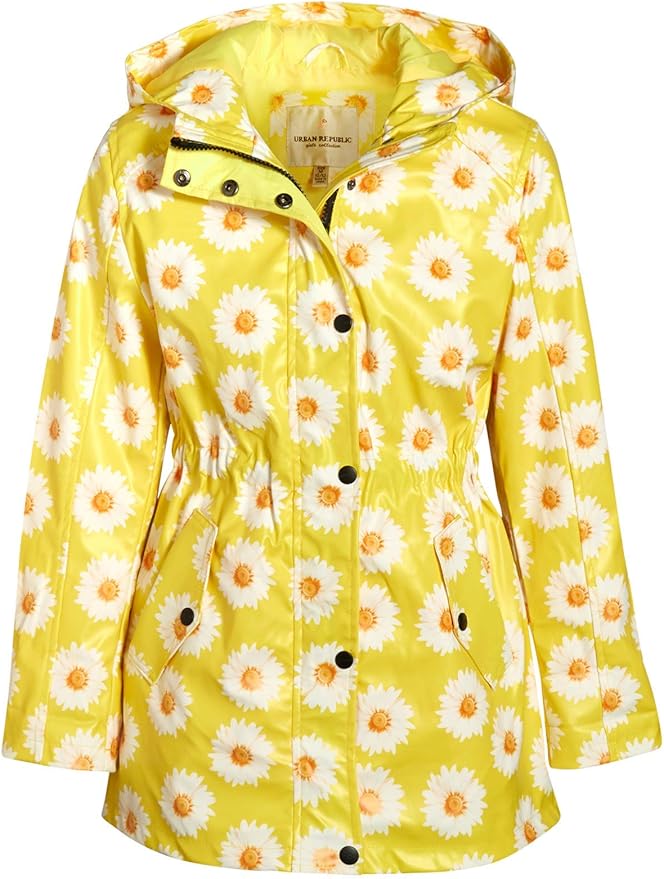 Urban Republic Girls Anorak Vinyl Raincoat with Hood and Cinched Waist