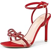 DREAM PAIRS Women's Double Bowknots Crystal Sandals Clear Slingback Heels Square Toe Shoes for Party Wedding