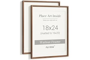 FLYJOE 18 x 24 Poster Frame Set of 2, USA-Sourced Walnut Wood Picture Frame with Tempered Glass, Handcrafted Rounded Corner 18x24 Wooden Frame Matted to 16x20 Photos, Horizontal or Vertical Wall Mounting