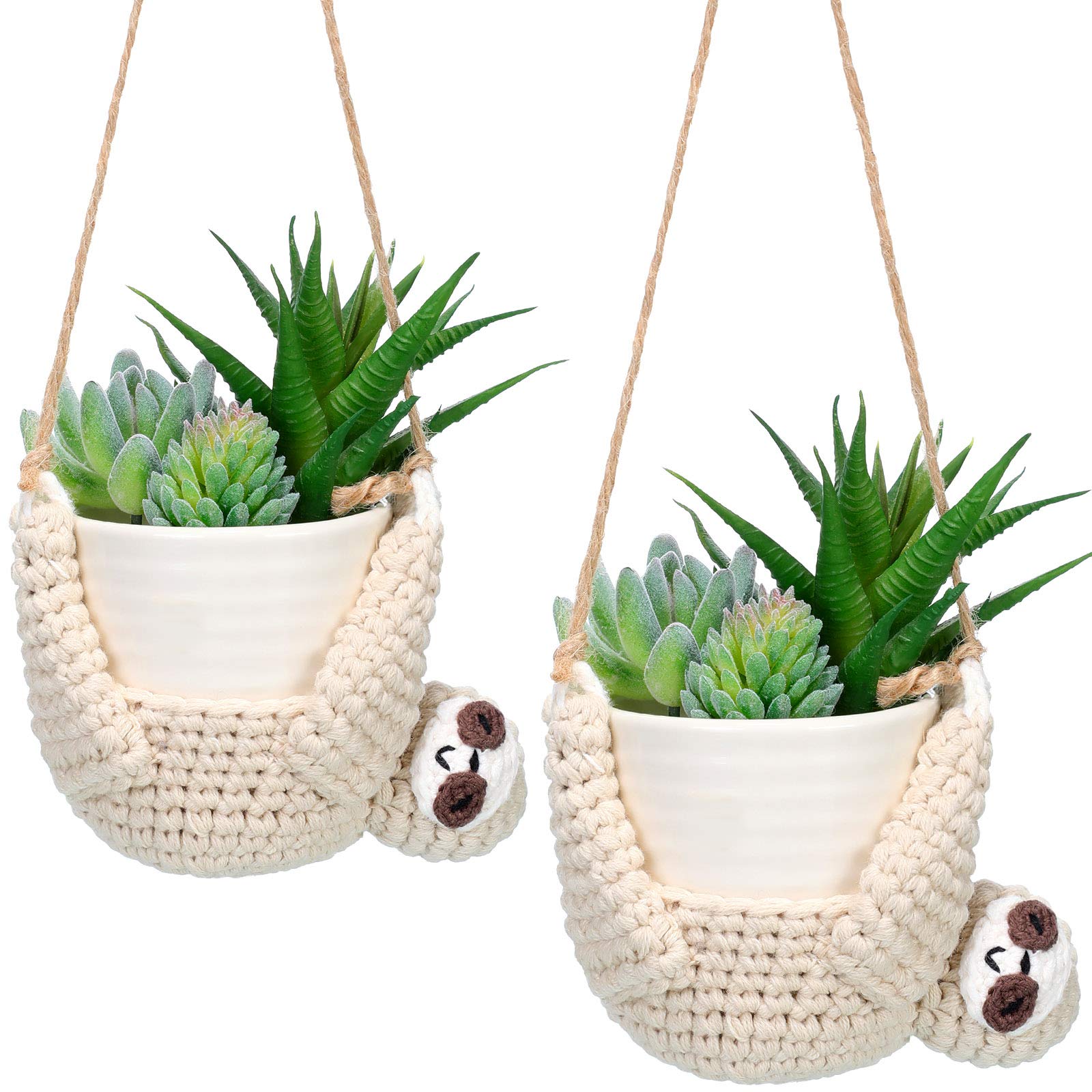 Patelai 2 x Hanging Planter Crochet Sloth Handmade Indoor Outdoor Planter Flower Pot and Plant Not Included