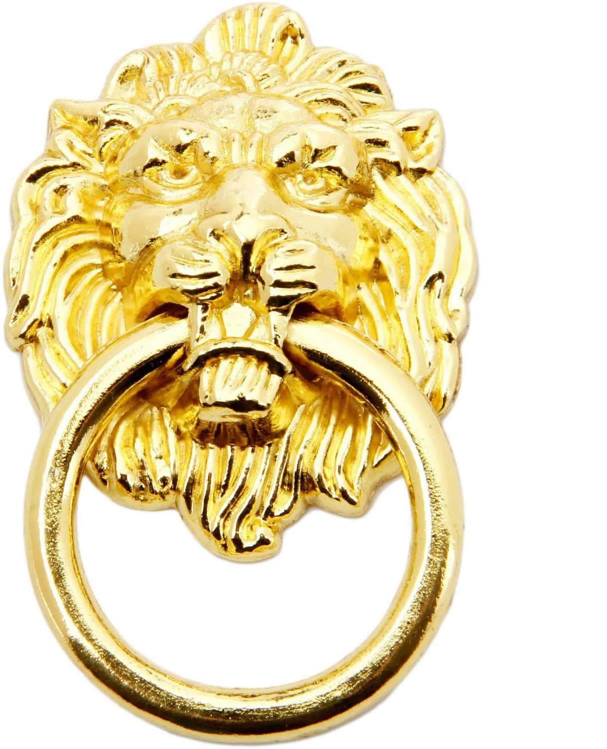 POFET 10pcs Vintage Retro Style Door Knob Handle Cabinet Cupboard Drawer Metal Pull Ring Antique Lions Head Silver