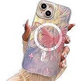 I-MGAE-IN-AR Compact Case for iPhone 15 Plus Pale Pink Butterfly Design,[Compatible with MagSafe] Cute Soft Slim TPU Shockproof Protective Phone Cases Cover for Women Aesthetic