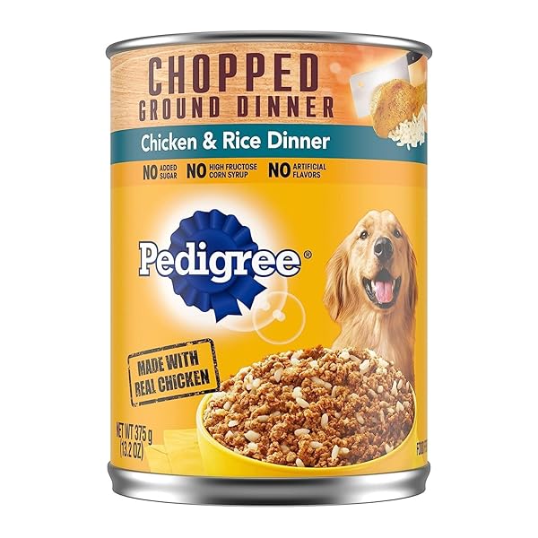 PEDIGREE CHOPPED GROUND DINNER ADULT SOFT WET DOG FOOD CHICKEN & RICE DINNER, CANNED DOG FOOD, 13.2 OZ. CAN