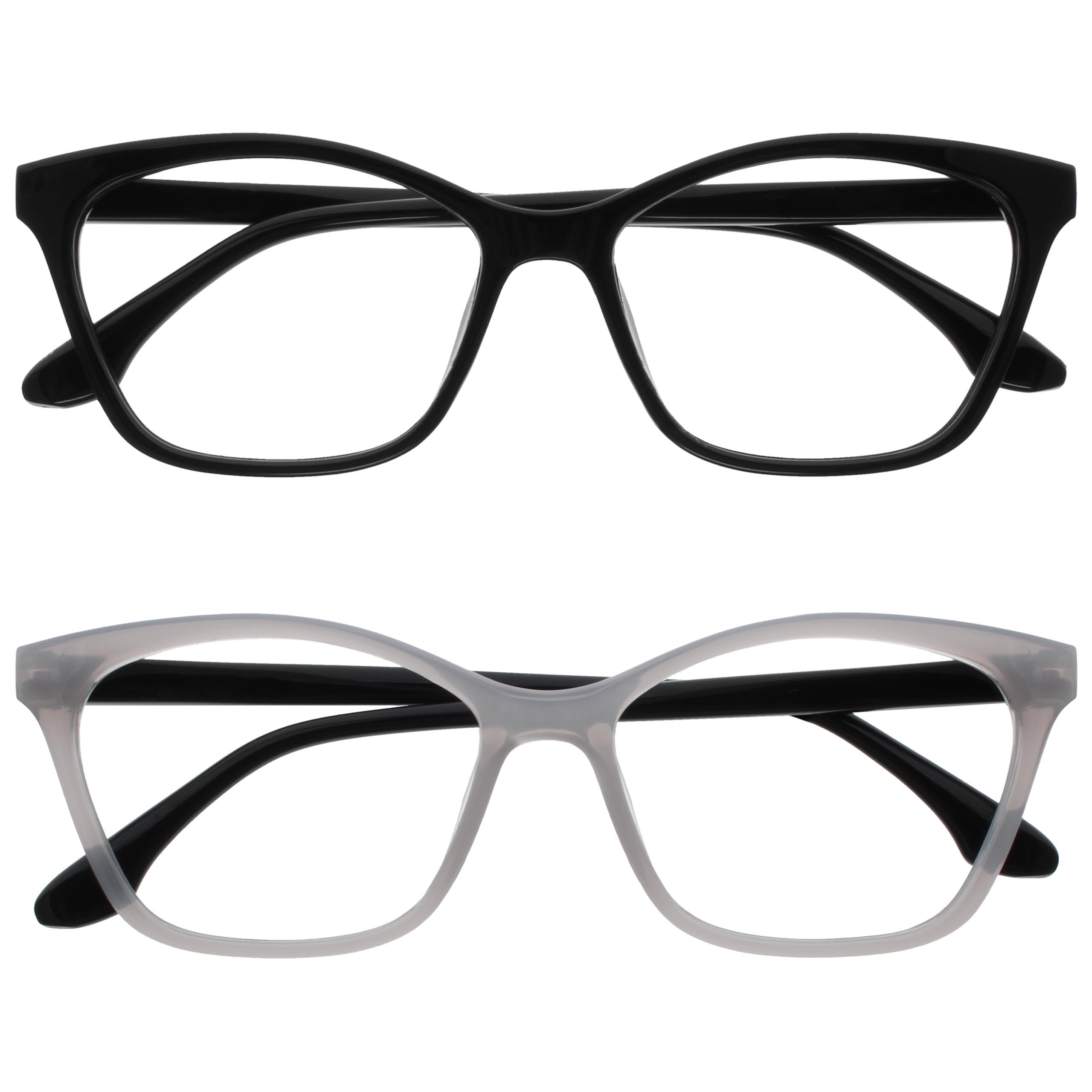 OPULIZE KAT Reading Glasses - 2-Pack - Cat-Eye Frame - Black, Grey - Men & Women - Spring Hinges - RR59-17 - +2.00