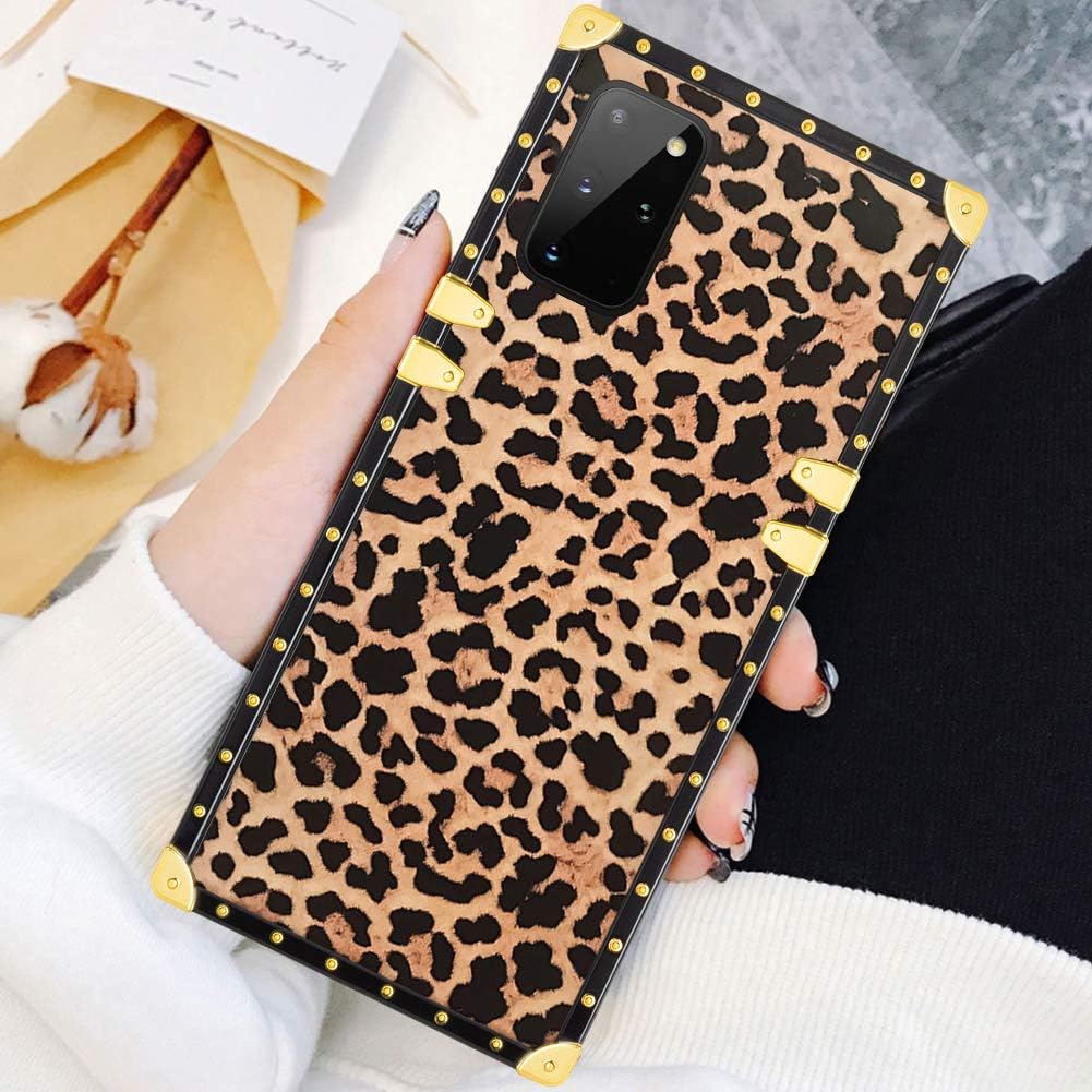 SOKAD Square Case for Samsung Galaxy S20 Plus Leopard Luxury Soft TPU Shockproof Protective Metal Decoration Corner Back Cover Galaxy S20+ Case 6.7 Inch (2020)
