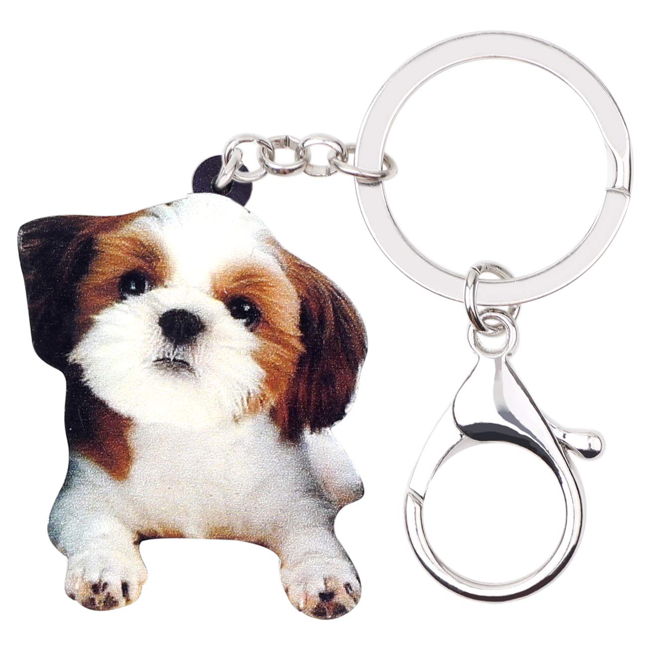 WEVENI Acrylic Cute Shih Tzu Dog Keychain Pet Keyring For Women Girls Bag Car Wallet Charms, Multicoloured, 44mm x 36mm