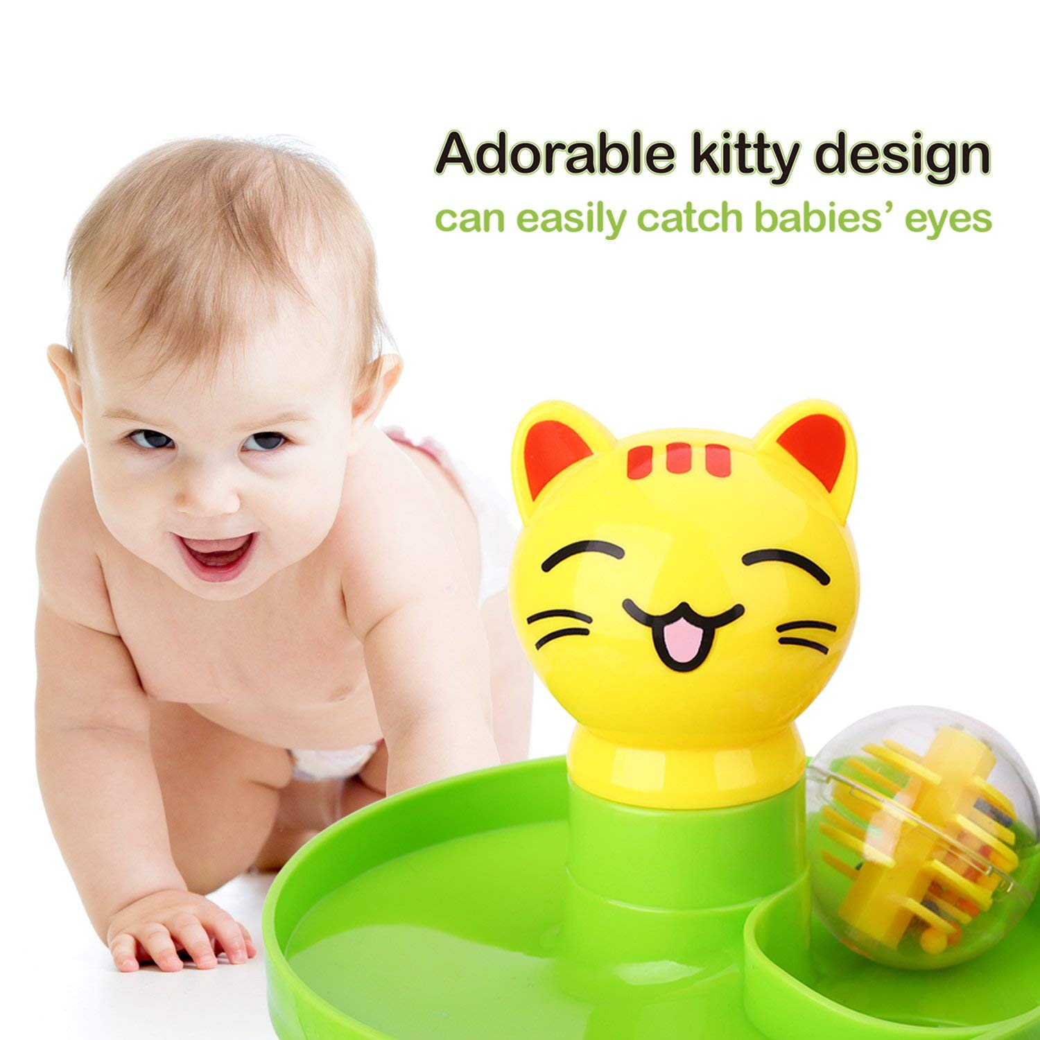 Peradix Swirl Ball Ramp Toddlers Ball Drop Toy Educational Puzzle Rolling Ball Bell Stacker for Kids Activity Center Games (Cat)