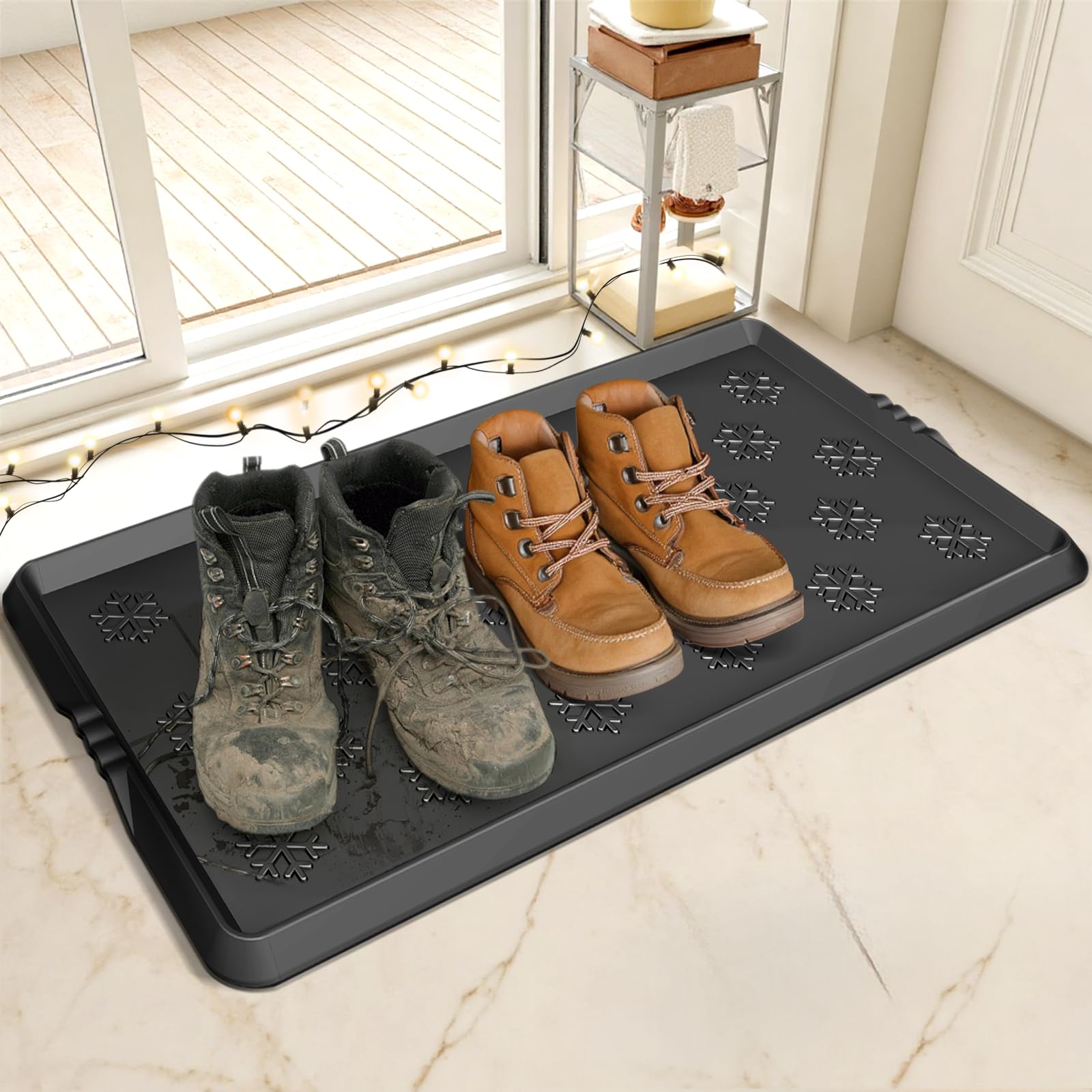 Photo 1 of Azadx Rubber Boot Tray, Shoe Trays for Entryway, Versatile Boot Mat Tray with Raised Edge, Rubber Door Mat for Outdoor Doormats, 16x32 Inch 2 Pack