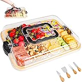 Charcuterie Board with Clear Locking Lid, Travel Portable Cheese Board Set, Bamboo Cutting Boards for Kitchen, House Warming Gifts New Home, Gifts for Women (Black - 1 Compartments)