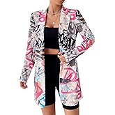 Floerns Women's Casual Long Sleeve Graphic Colorful Blazer Work Suit Jackets