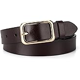 macoking Womens Leather Belt with Gold Square Buckle, Fashion Ladies Belts for Jeans Pants Dresses - 1.1" Width