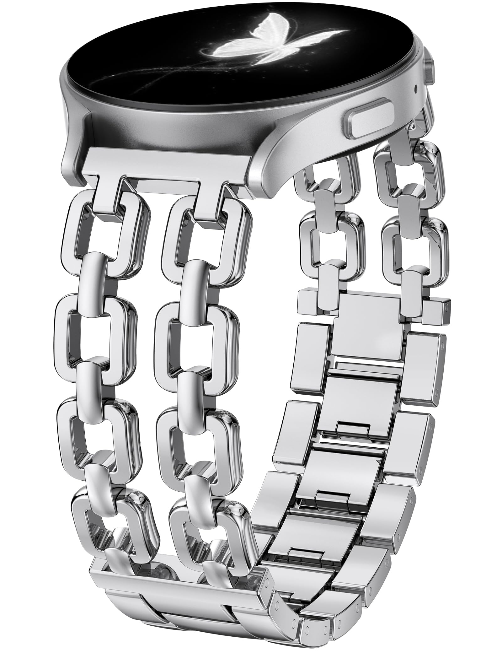 Wearlizer Metal Bands Compatible with Samsung Galaxy Watch 8 Band 40mm 44mm/Watch 8 Classic 46mm, No Gap Dressy Stainless Steel Chain Strap Wristbands Accessories for Women