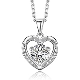 MomentWish Heart Necklace for Women Moissanite, Simulated Diamond, 925 Sterling Silver