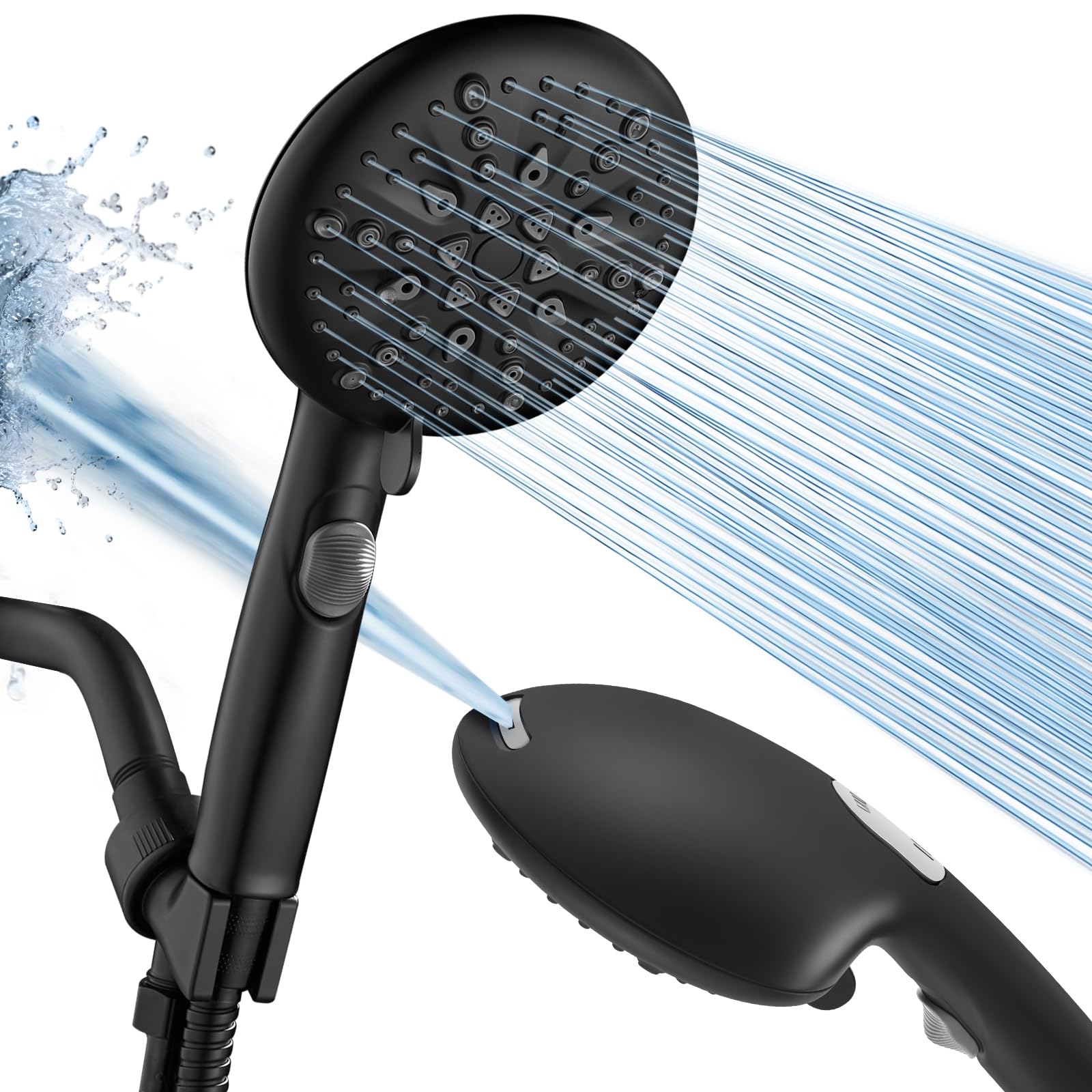 Photo 1 of Cobbe High Pressure 9 Functions Shower Head with handheld - Luxury Modern Black Look, Built-in Power Spray to Clean Corner, Tub and Pets, Stainless Steel Hose Adjustable Bracket(Matte Black)