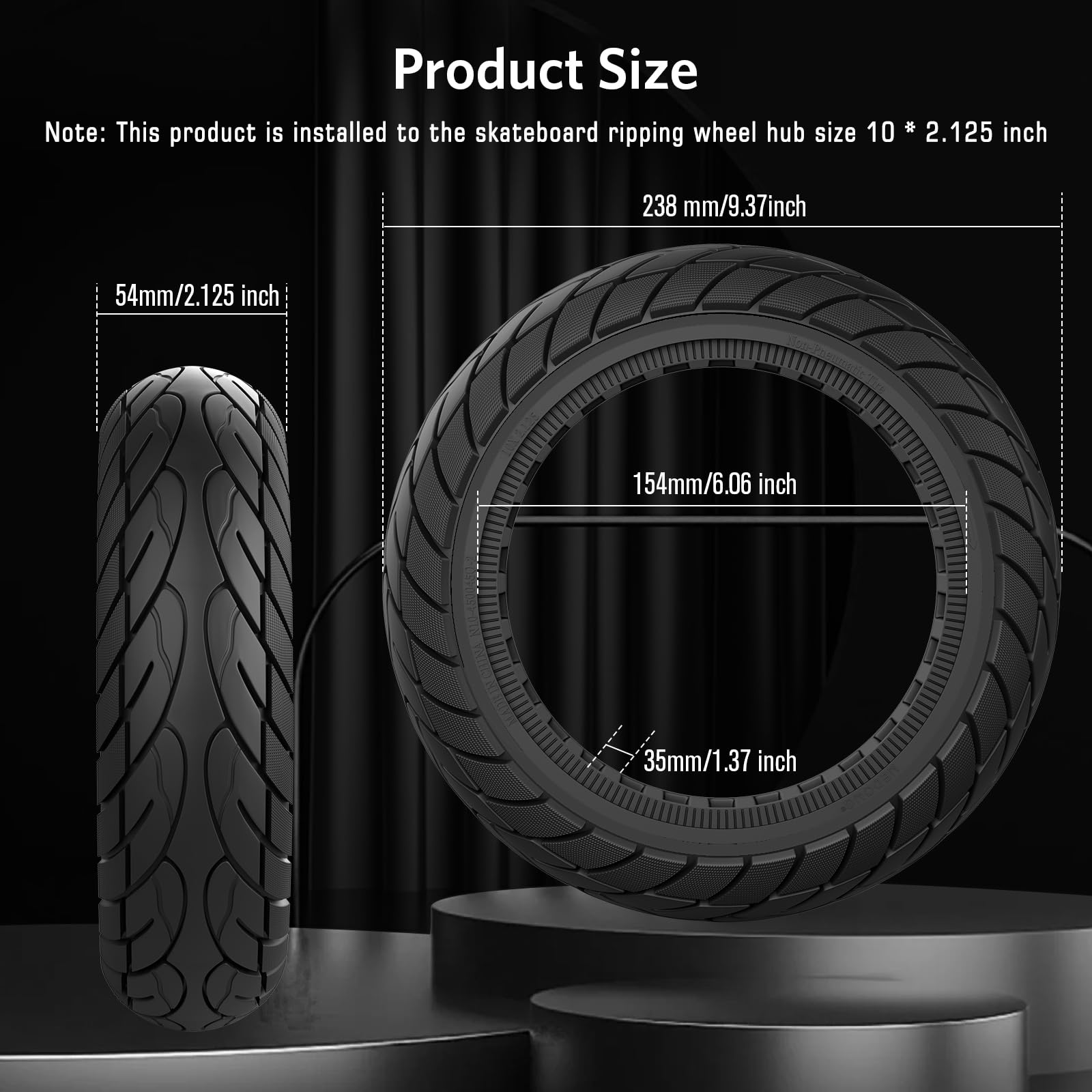 Cooryda 10x2.125 Scooter Tire, 10 inch Solid Rubber Tires Tubeless Front or Rear Replacement 10x2.125 Solid Electric Scooter Tire for Gotrax G4 Xr V2 Ninebot F25 F65 Hiboy S2 Pro 1pc Black