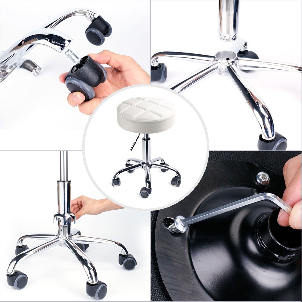 Leopard Round Rolling Stools, Adjustable Work Medical Stool with Wheels (Small, White): Beauty
