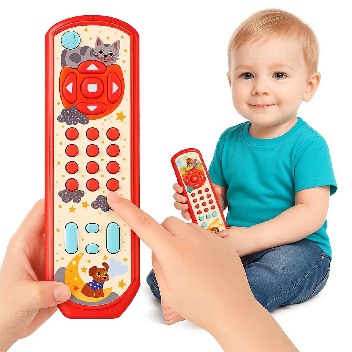 Toyana Baby TV Remote Control Toy, Early Learning Play Remote with Lights, Music & Sounds Toddler Toy, Sensory Birthday Gift for Infants Boys & Girls - Red