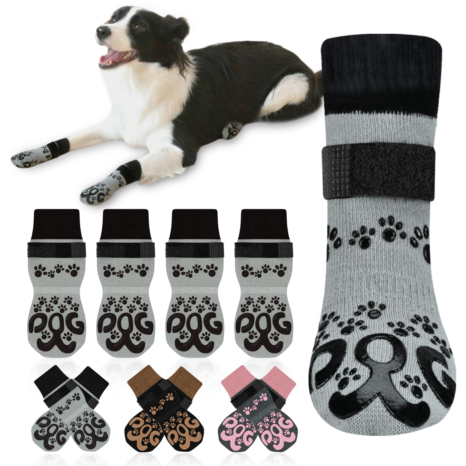 Photo 1 of Anti Slip Dog Socks to Prevent Licking Paws - Double Side Paw Covers Dogs Grip Sock for Hardwood Floors, No Twist Dog Grippy Socks for Small Medium Large Senior Dogs, Light Grey and Black, XXL