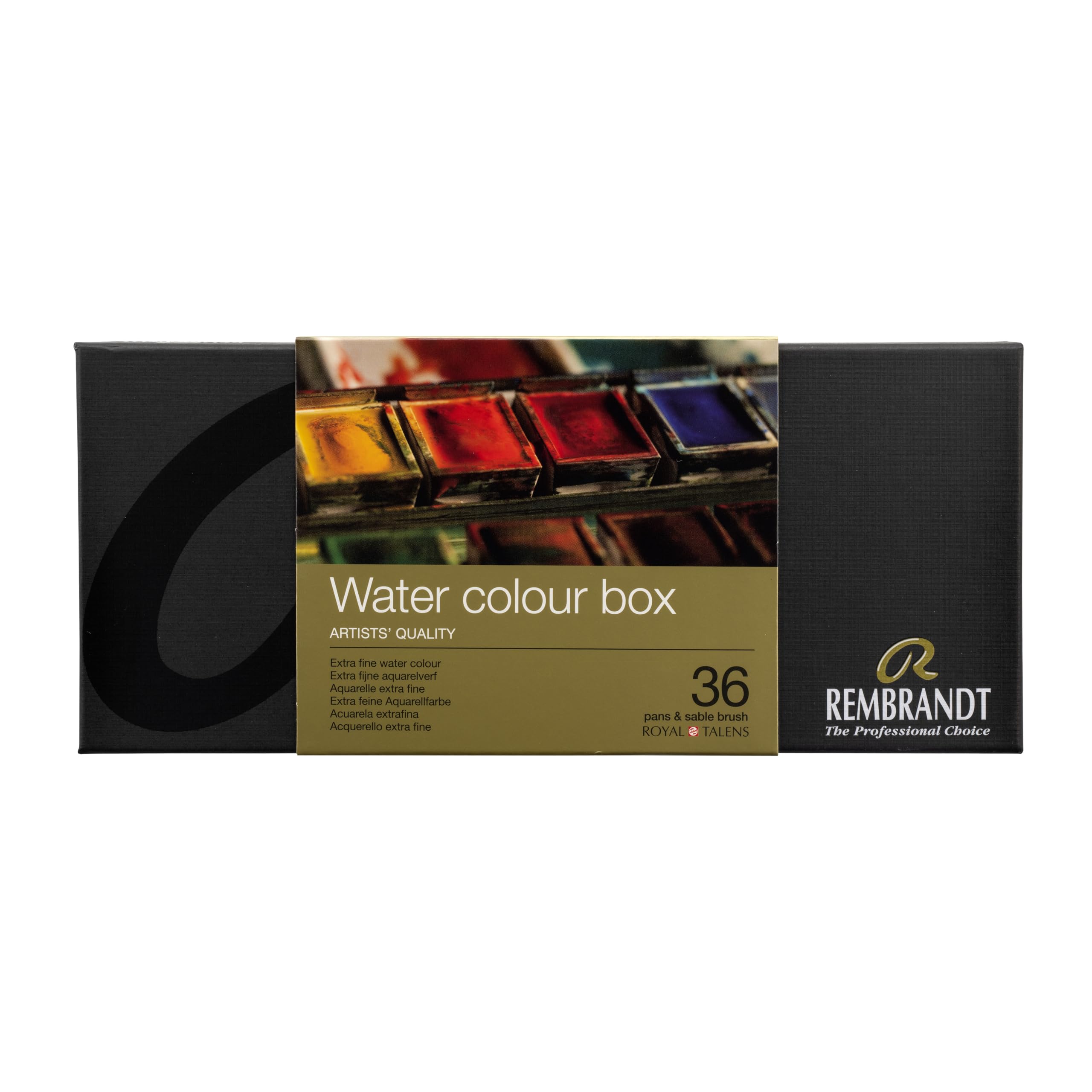 Rembrandt Professional Watercolour Paint Set in Luxury Metal Tin | 36 Basic Colours + Brush
