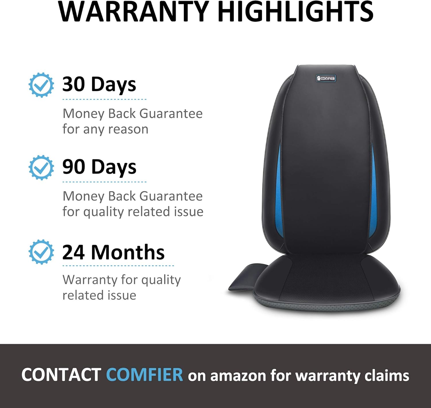Comfier Shiatsu Back Massager with Heat -Deep Tissue Kneading Massage Seat Cushion, Massage Chair Pad for Full Back Pain Relief, Electric Body Massager for Home or Office Chair use: Health & Personal Care