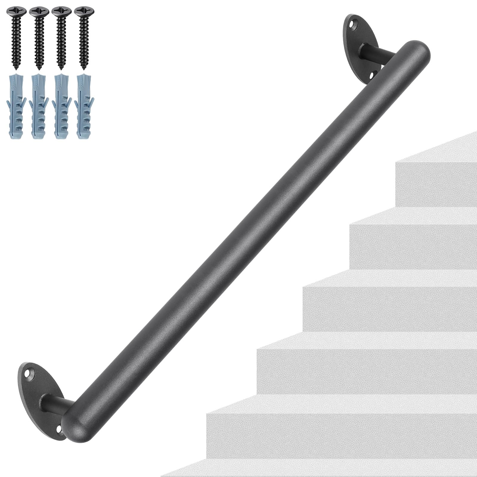 SELEWARE 38 Inch Pipe Stair Handrail Metal Staircase Handrail Industrial Hand Rails for Indoor & Outdoor Steps Wall Mount Hand Rails for Indoor Stairs 1.3" Pipe Safety Grab Bar for Stairs Porch Image