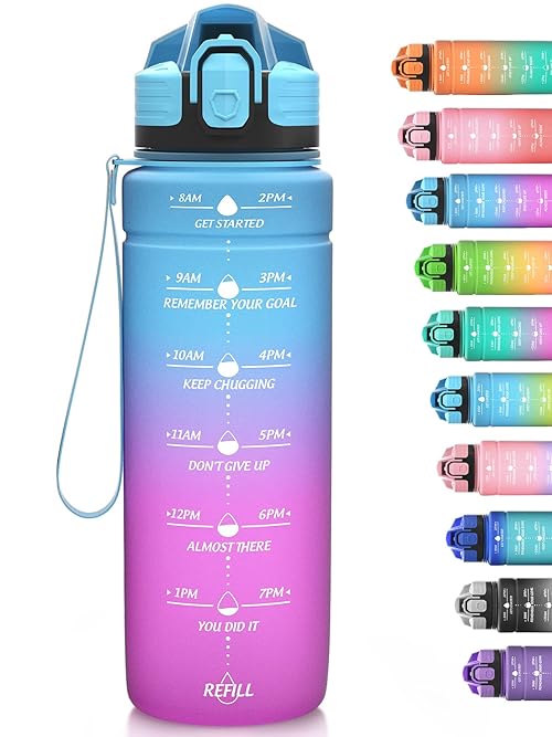 Niggeey 500ml & 700ml & 1000ml Motivational Water Bottle with Time Marker, Sports Water Bottles, Leak Proof BPA Free Tritan Drink Bottle for Kids, Men, Women, Running, Cycling, School, Gym and Sport