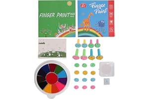 Toddler Finger Paint Set, 12 Colors Washable Art Book Stamps Fun DIY Crafts Kit with 20pcs Stampers for Child Visual Developm