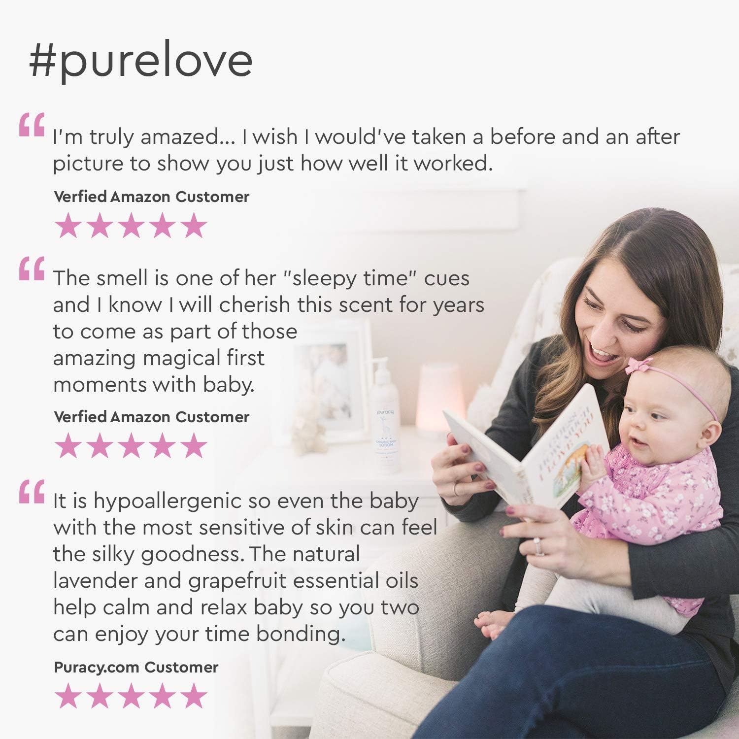 Puracy Baby Lotion, Organic Moisturizer for Infants & Newborns, Natural Calming Lavender & Grapefruit for Sensitive Skin, 12 Ounce: Health & Personal Care