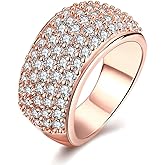 Uloveido Women's Gold Plated Wide Eternity Wedding Band Simulated Diamond Cluster Rings Cubic Zirconia Pave Setting CR002