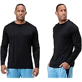 DEVOPS 2 Pack Men's Sun Protection Quick Dry Long Sleeve Rash Guard Fishing Running Garden Cycling Garage Homewear Shirt