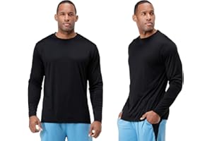 DEVOPS 2 Pack Men's Sun Protection Quick Dry Long Sleeve Rash Guard Fishing Running Garden Cycling Garage Homewear Shirt